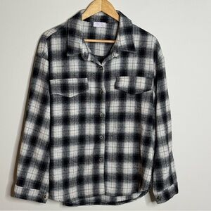 Pink Lily Black & White Plaid Button-Down Shacket